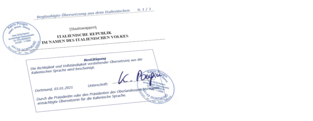 Beglaubigte Übersetzung Italienisch Deutsch